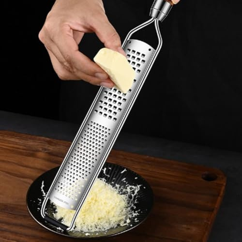 FUBESK Rallador de queso para cáscara de limón y ajo, acero inoxidable 2 en 1, rallador fino y grueso con mango ergonómico para uso en cocina