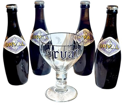 Orval Verre à bière officiel 33 cl avec 4 bouteilles incluses – Verre à dégustation Trappist