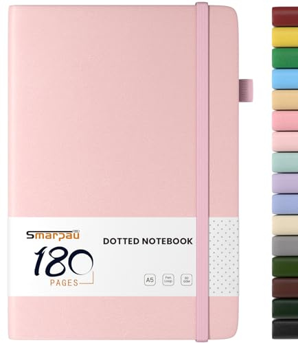 Notizbuch A5, Hardcover Gepunktetes Journal mit 180 Seiten 80gsm Papier | Leder Tagebuch mit Index Tabs, Journal Notizblock für Frauen und Männer für Schule, Arbeit, Zeichnen,14.5 x 21cm - Rosa