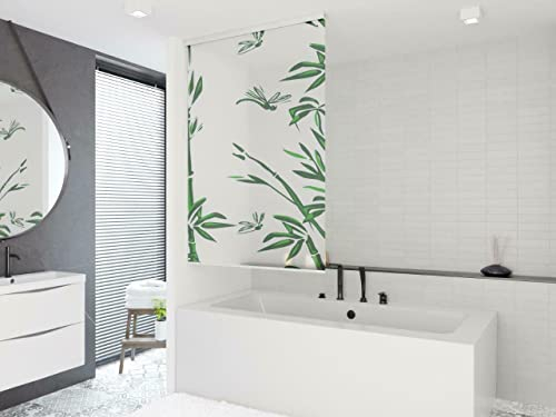 HALB-KASSETTEN DUSCHROLLO 160 cm BREIT BAMBUS WEISS GRÜN DUSCHVORHANG 160 x 190 cm! SHOWER ROLLO CURTAIN