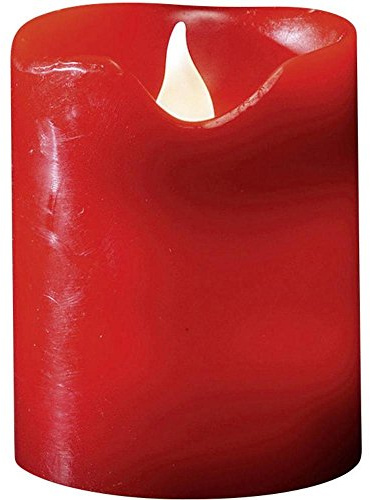 Konstsmide LED Echtwachskerze, rot, zerlaufene Wachsoptik, mit an/aus Schalter und Lichtsensor, 10 cm, 2 warm weiß flackernde Dioden, batteriebetrieben, Innen, 2 x AA 1.5V (exkl.) - 1967-550
