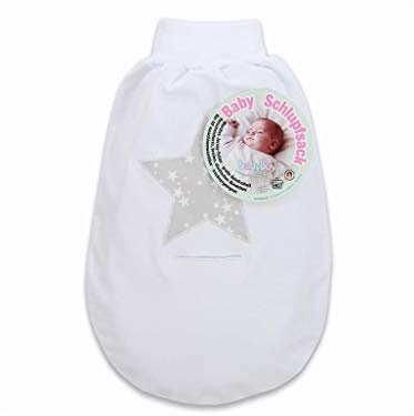 babybay Schlupfsack Organic Cotton mit Gurtschlitz, weiß Applikation Stern perlgrau Sterne weiß