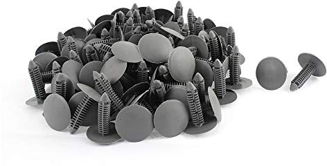 sourcing map Kunststoff Nieten Clips 100 Stk. Für Auto Innenverkleidung | Farbe Grau, Lochgröße 7x7mm, Kopf-Ø 25mm, Schaftlänge 28mm, Gesamtlänge 34mm