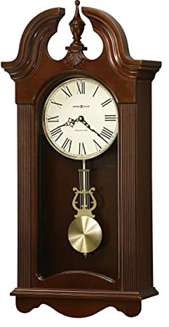 Howard Miller Malia Orologio da parete 625-466 - Finitura bordeaux ciliegia, Bob a pendolo rotondo in ottone spazzolato, decorazioni per la casa, movimento al quarzo a campanello singolo