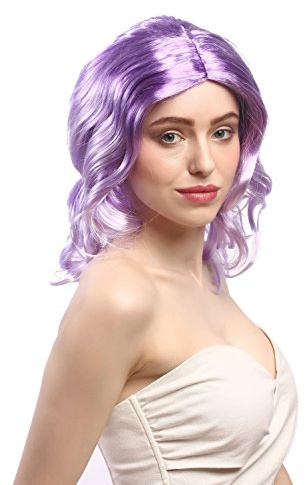 WIG ME UP - 91143-ZA08A-ZA08B Parrucca Donna Carnevale Ondulata Riga in Mezzo Altezza Spalle Mix di Lilla e Lilla Chiaro Diva Drag
