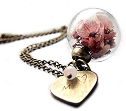 Ladyville Echte Blüten Kette - Ginster mit Herz und Buchstaben geprägt/Personalisiertes Geschenk/Geburtstagsgeschenk/Geschenk für Verliebte