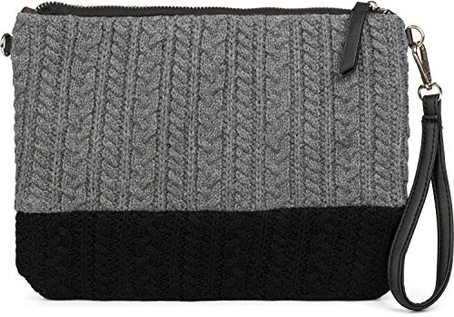 styleBREAKER Clutch väska med flätmönster, avtagbar axelrem och handrem, axelväska, kvällsväska, dam 02012202, gråsvart, Einheitsgröße