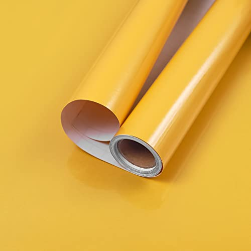 Hode Papier Adhesif pour Meuble Autocollant, Papier Peint Rouleau Film Revetement Vinyle Adhesif, Cuisine Plan de Travail Salle De Bain Murs Jaune Paillettes Brillant 30cmx3m