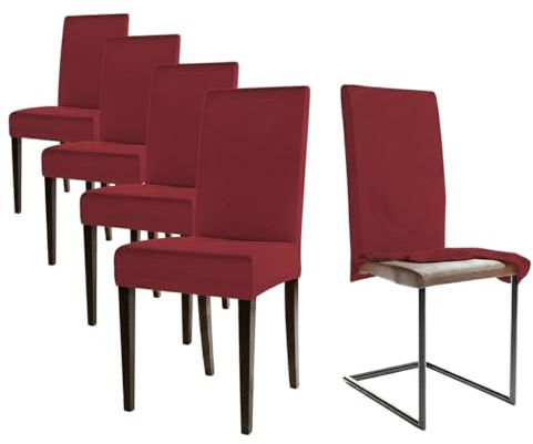 Staboos Stuhlhussen 4er Set Schwingstühle, Stretch Stuhlbezug Dunkelrot | Chair Cover & Stuhlüberzieher, 96% Baumwolle, Öko-Tex 100, waschbar – für Esszimmer, Küche, Feste, Hochzeit & Gastronomie
