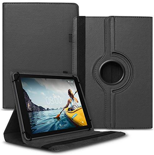 NAUCI Tablet Hülle kompatibel mit VALE Tablet V10E LTE-464 / V10A Tasche Schutzhülle Case Universal Cover 10,1 Zoll aus Kunst-Leder Standfunktion 360° Drehbar, Farbe:Schwarz