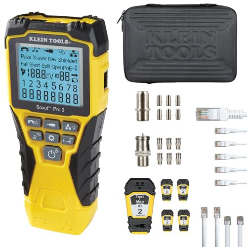 Klein Tools VDV501-853 | Probador De Cables Scout Pro 3 Test + Map Con Mandos | Prueba Y Medida Datos Telefonia Y Video | Medida Longitud Hasta 610 M | Pantalla LCD Retroiluminada