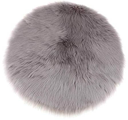 Inzopo Cojín redondo de piel sintética para asiento de piel de oveja peluda de 33 cm, color gris
