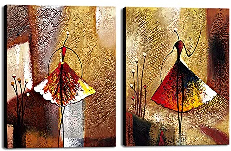 Wieco Art - Grandi ballerini 2 pezzi moderno decorativo opere d'arte 100% dipinto a mano contemporanea astratta dipinti ad olio su tela Wall Art