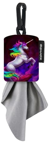 SPUDZ Classic Microfiber Lens Cleaner – Clip-On Pouch, Washable – for Binoculars, Scopes, Glasses, Screens | Classic | Vibrant Unicorn, 6 x 6 Inch