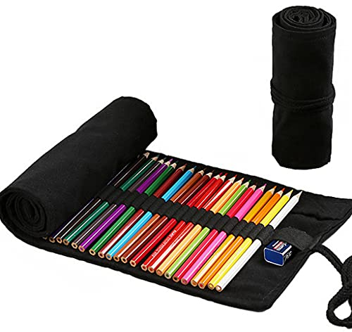 Leinwand Pencil Wrap, Ouceanwin 72 Löcher Leinwand Stifterolle Pencil Wrap Roll up Holder, Tragbar Tasche Federmappe Schlamperrolle Reise Stiftehalter Mäppchen Bleistiftkasten für Künstler Schule Büro