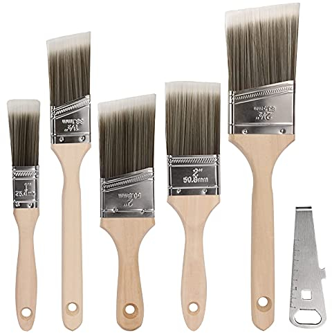 NANAPLUMS Malerpinsel 5er Set, Hochwertiger Lackierpinsel mit Farbdosen Öffner für präzise Malerarbeiten - Pinsel Acrylfarbe für alle Untergründe - Praktischer Pinselset Maler ohne Borstenverlust