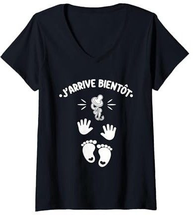 Femme Annonce Grossesse Papa Originale Drôle Bientôt Future Maman T-Shirt avec Col en V, Noir, XL