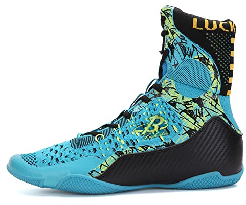 B LUCK SHOE Boxschuhe Herren Damen Hi-top Boxstiefel, Trainingsschuh für Erwachsene & Jugendliche LS198, Blau, 11.5 Women/10 Men
