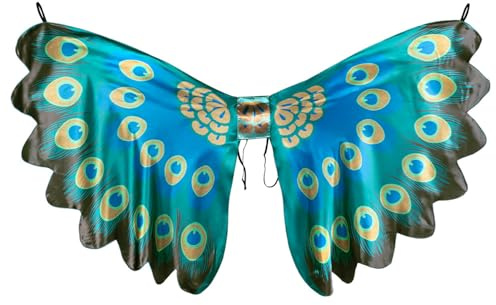 Boland 52876 - Pfau-Flügel, Größe 155 x 115 cm, Blau-Türkis-Gold, Feder-Motiv, Kostüm, Karneval, Mottoparty