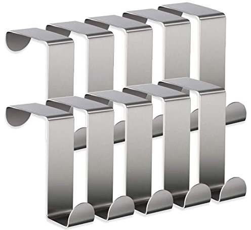 Yzwuyou 10 Stück Türhaken zum Einhängen Edelstahl Kleiderhaken Tür ohne Bohren Doppelseitig Türgarderobe Haken für Rückseite Innenseite Garderoben Küche (Silber)