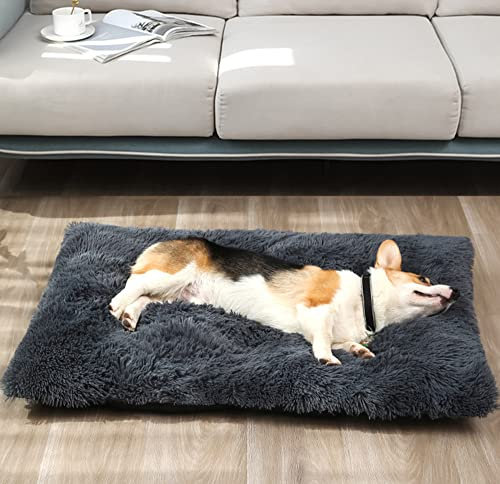 Plüsch-Hundebett / Katzenbett, 12 cm dick, weich, warm, Haustierbett für große, mittelgroße und kleine Katzen und Hunde, rechteckig, dunkelgrau, Welpensofa, Matte, waschbar, XXL - 110 x 75 x 12 cm