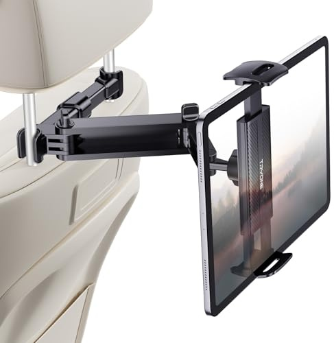 TRYONE Car Headrest Tablet Holder Mount Stretchable Backseat Tablets Stand for Kids, Car Seat Mounts Compatible with iPad Pro 12.9 Air Mini, iPhone, Galaxy Tab, Switch, All 4.7-12.9 Screen Devices