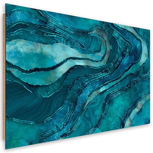 Feeby 1-teilig Wandbild XXL 120x80 cm Türkis Marmor Textur Wandbild Kunst Bilder Schlafzimmer Deko Wohnzimmer Muster Abstraktionen Blau