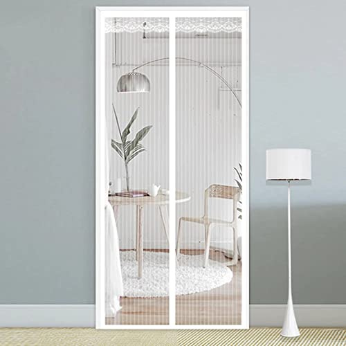 Cheeroyal Magnetic Screen Door, Black/White lace Polyester Door Fly Screen Curtain Magic Paste Curtains Encryption for Anti Mosquito/Pest Magnetic Door (80x200, White)