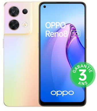 OPPO Reno 8 - Smartphone 5 G - 8 Go RAM + 256 Go - Triple Capteur Photo 64 MP, Frontal 32 MP - Écran AMOLED 90 Hz 6,4” - Batterie 4500 mAh + Charge Rapide 80W - Or Chatoyant [version FR]