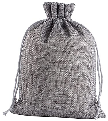 20 Stück Jute Sack Jutesäckchen Jutebeutel Flachbeutel Kleine Stoffbeutel Mini Baumwolle Säckchen für Weihnachten Babyparty Erntedankfest Halloween Ostern Muttertag Papiertüten -grau-9x12cm