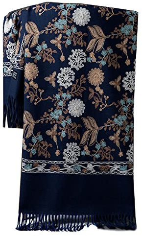 GFM® Broderad kashmirstruktur ull pashminasjal - höst-vinter - alla hjärtans mors dag jul (EMBSHL-A), 2 mörkblå, L