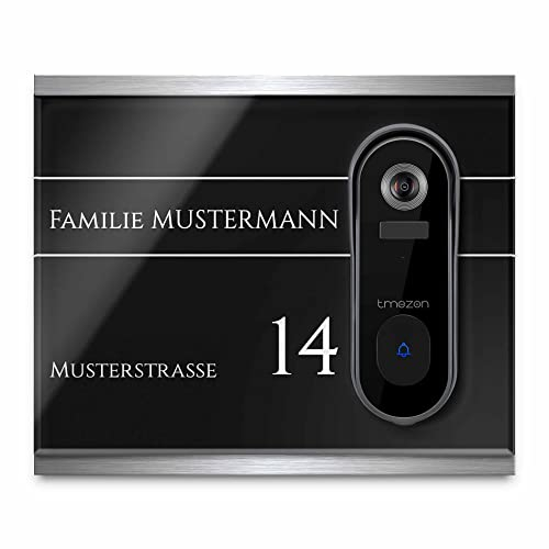 Hochwertiges Klingelschild für Tmezon Smart Home Video Türklingel - personalisiertes Namensschild aus Edelstahl und Acrylglas | kompatibel mit Tmezon Klingel - hochwertige Funkklingel Klingelplatte…