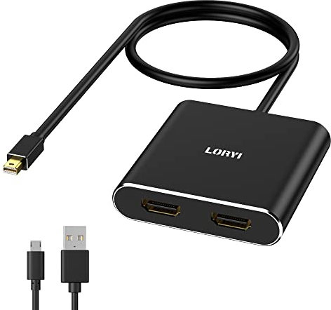 Loryi Mini DisplayPort a Dual HDMI, MDP 1.2 a 2 HDMI splitter per display avanzati, 4K a 60Hz Mini DP MST Hub per due monitor, adattatore multi-montaggio per computer portatile/PC/monitor/proiettore e
