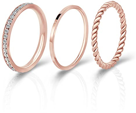 Joacii Rose Gold überzogene Ringe Stapelbare Ringe für Frauen Twisted Seil Ringe Layering Band Comfort Fit Größe 6