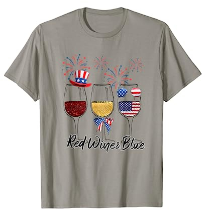 Verres à vin rouge, blanc, bleu, 4 juillet, vin rouge et bleu T-Shirt