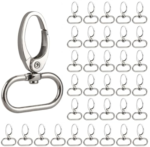 35 Stücke Schlüsselanhänger 25x45mm D-Ringen Silber Karabinerhaken mit Drehgelenk Klein 360° Drehbar Karabinerhaken aus Zinklegierung, Karabinerhaken für Taschen Schwenker Schlüsselring für Schmuck