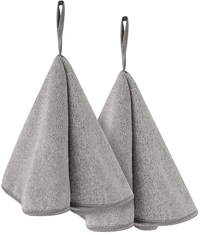 VIVOTE Set di 2 asciugamani, cucina con anelli, morbidi, assorbenti e ad asciugatura rapida in fibra di carbonio da appendere con cordino (grigio, 50 x 50 cm)