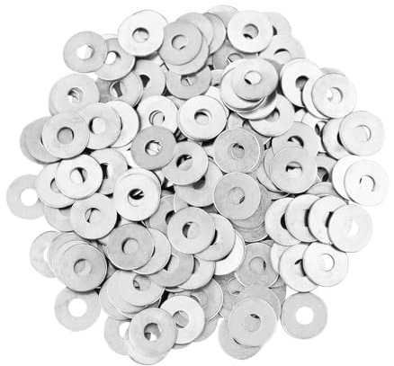 200 Pcs M5 Flat Penny Washers, 15mm Large Metal Round Chrome Stainless Steel Repair Washer for Screws and Bolts