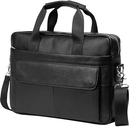 BTDAO Leather Briefcase 15 inch Laptop Bag Messenger Shoulder Work Bag Crossbody Handbag for Business Travelling for Men Father Husband (CFC-Black)