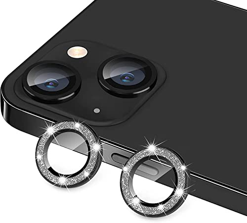 EKAM Camera Lens Protector for iPhone 13 Mini 5.4-Inch and iPhone 13 6.1-Inch 9H Tempered Glass Aluminum Alloy Metal Individual Ring Cover HD Clear Bubble Free Protection (Glitter Black)