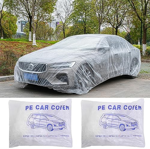 2 Pièces Housse Voiture Plastique - Voiture Transparente - Bâche Voiture Étanche Respirante - Housse D'extérieur pour Automobiles, Housse Véhicule avec BanÉlastique