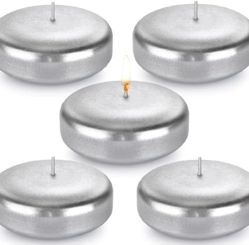 Baikaraer Floating Candles 3 Inch Unscented Dripless Wax 13-15Hours Burning, 12 Pack Wedding Party Candles,for Centerpieces Suitable for Cylindrical Vases,Swimming Pool,Restaurant Decor (Silver)