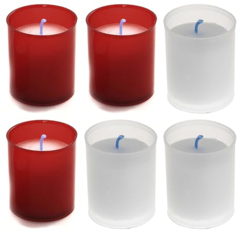 AROMATIS - Lot de 3 Bougies Rouges + 3 Bougies Blanches 6,5 x 4,7(Ø) cm (2,56 x 1,85) - Voile Votive - Bougie Liturgique Souhaits - Durée 24 Heures - Paraffine Végétale