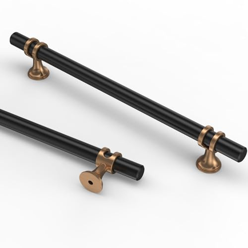 9BUILD 10 Pack Black Champagne 160mm Cupboard Handles - Zinc Alloy Drawer & Door Handles for Kitchen & Wardrobe Cabinets