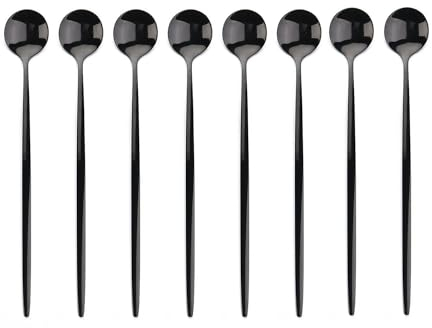 GUYANA Cucharillas Postre Cuchara de Hielo con Mango Largo de 8 Piezas, Cuchara agitadora for café y té, vajilla de Acero Inoxidable, Juego de Cocina Cucharas (Color : Black)