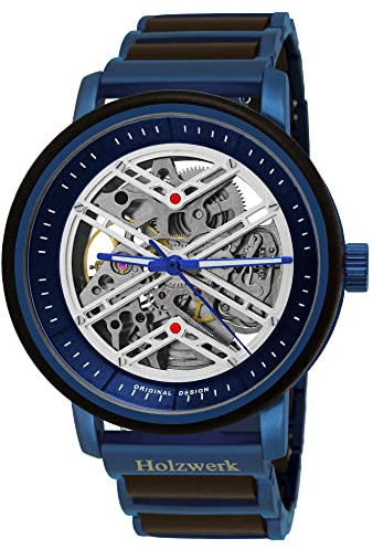 Holzwerk Germany Handgefertigte Automatik Herren-Uhr Öko Natur Holz-Uhr Holz Armband-Uhr Braun Schwarz Silber Analog