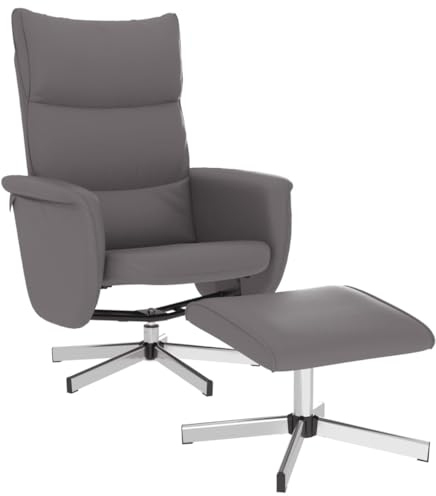 vidaXL Relaxsessel, Drehbar Sessel mit Fußhocker, Fernsehsessel Verstellbare Rückenlehne, Liegesessel Ruhesessel Polstersessel, Grau Kunstleder