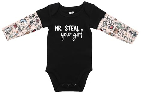 Pavilion - Mr. Steal Your Girl - 12-24 M Black Bodysuit With New School Tattoo Sleeves Baby Boy Shower Gift Modern Baby Outfit Daddy Mommy Son Present