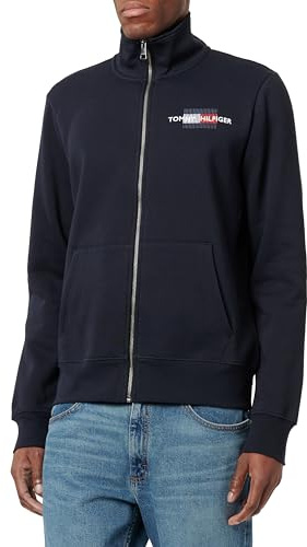 Tommy Hilfiger Herren Sweatshirt mit Reißverschluss Flag Embro Stehkragen, Blau (Desert Sky), M