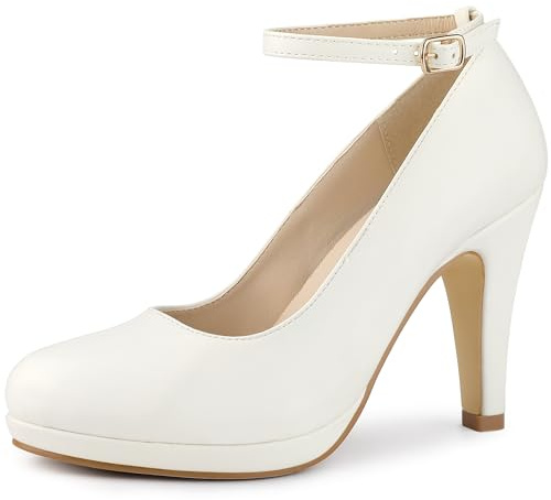 Allegra K Damen-Pumps mit rundem Zehenbereich, Stiletto-Absatz, Knöchelriemen, Weiss/opulenter Garten, 39 EU